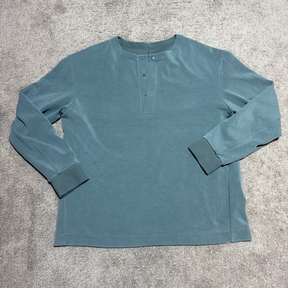 Lululemon Mens Long Sleeve Henley Shirt Sage Green Snap Neck Pullover Top